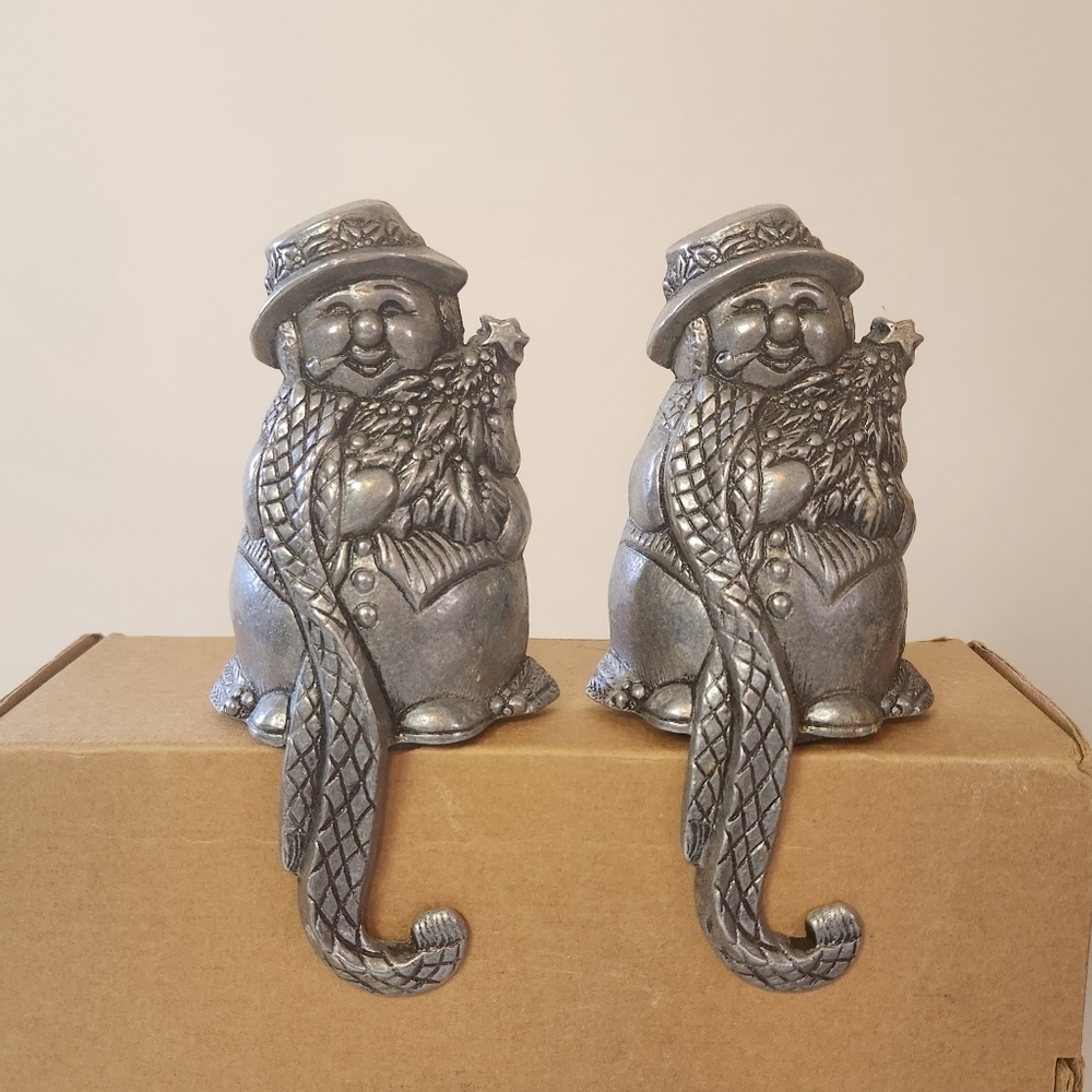 Carson Pewter Snowman Christmas Stocking Hanger Silver Tone Vintage Decor Frosty